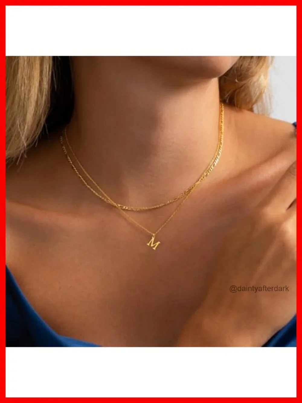 Dainty Initial Pendant Necklace Set 14k Gold Plated Layered Figaro Chain Choker